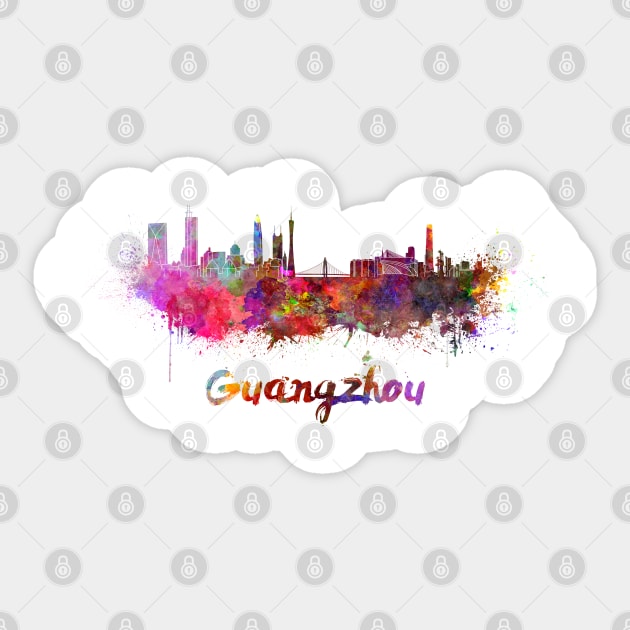 Guangzhou skyline in watercolor Sticker by PaulrommerArt